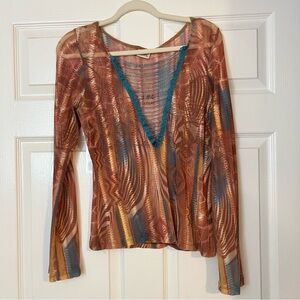 Vintage 90s Mesh Beaded V-Neck Women's Top M Made in USA